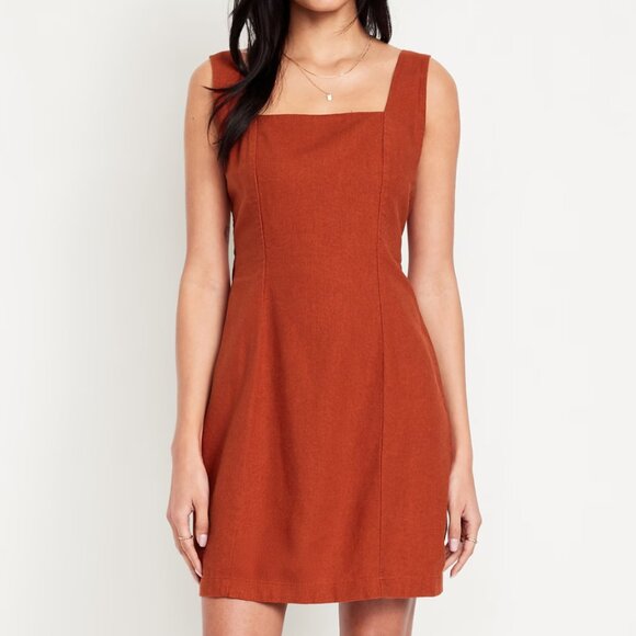 Old Navy Square-Neck Linen-Blend Mini Dress Size Tall L - Picture 1 of 2